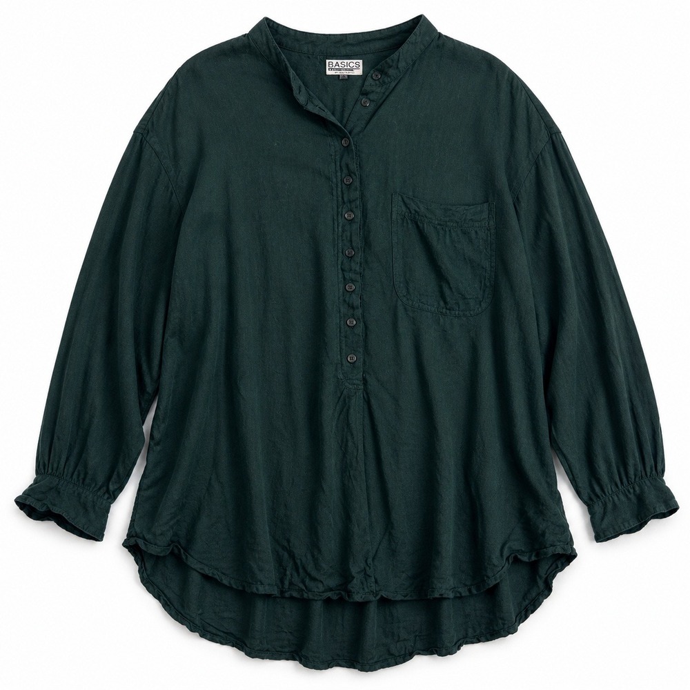 Vtg Basic Editions Womens XL Forest Green Rayon Blouse Tunic Top Minimalist Cozy
